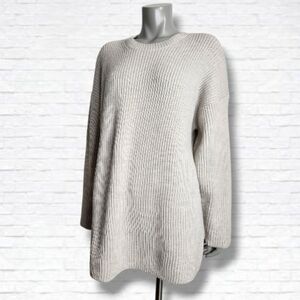 Aritzia Babaton Weatherford Off-White Merino Wool Ribbed Crewneck Sweater Size L